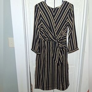 Promesa Black and Tan Striped Long Sleeve Dress